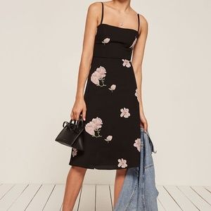 Reformation Black Floral Midi Dress